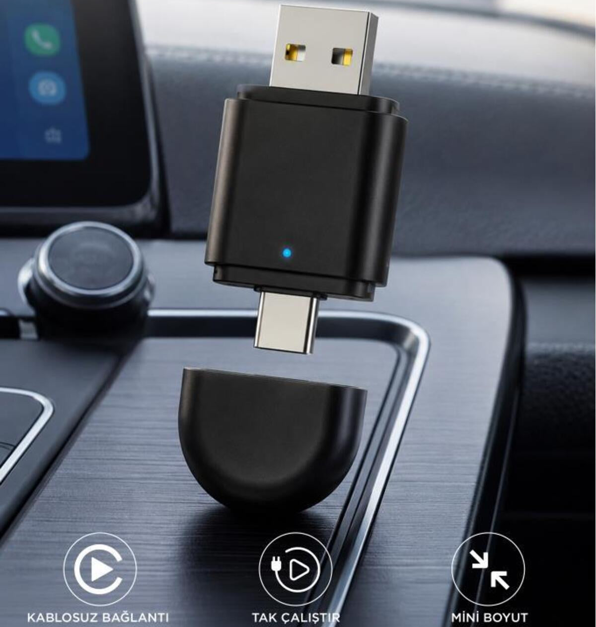 Veloran kablosuz CarPlay adaptörü ürün boyutları