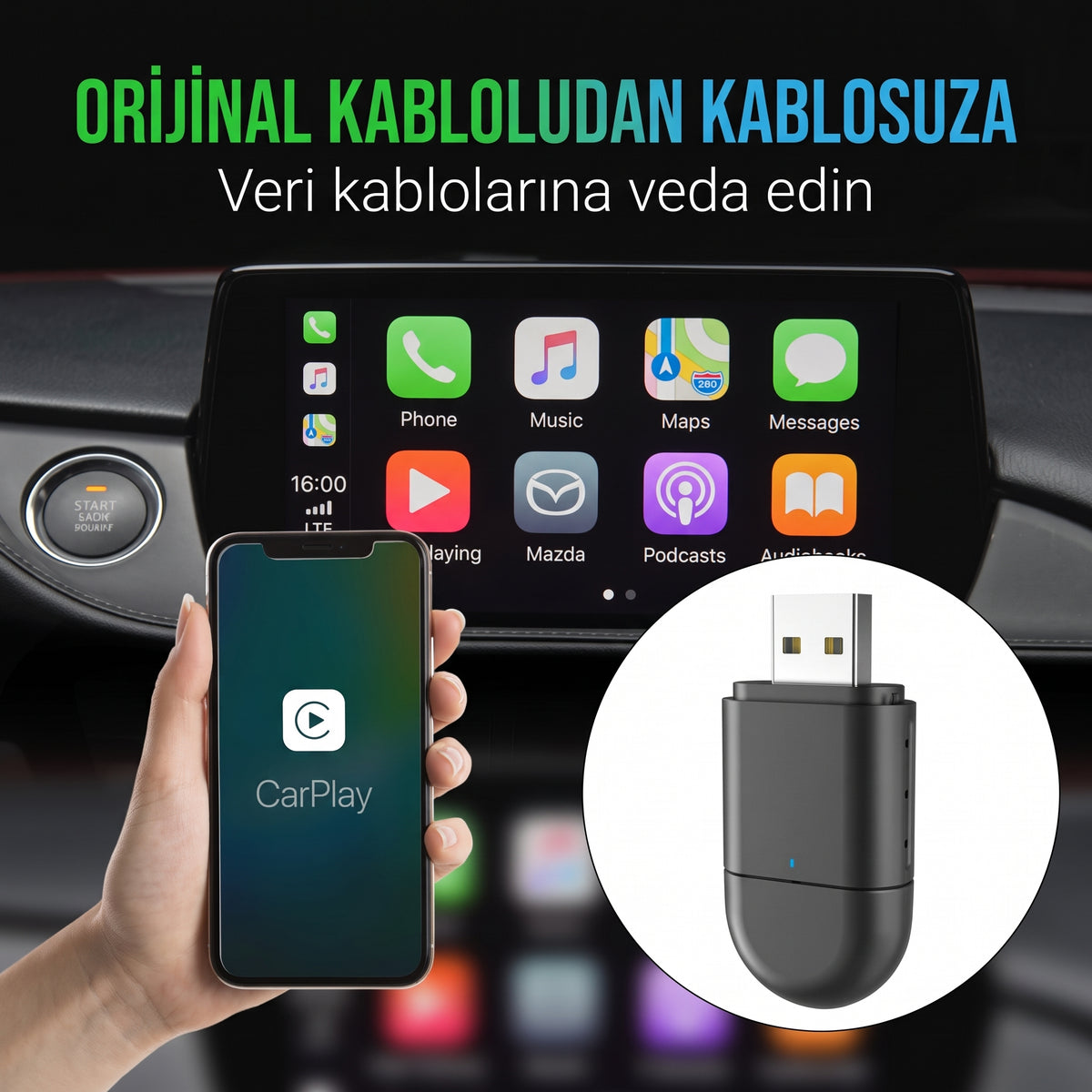 Veloran kablosuz CarPlay adaptörü ürün boyutları

